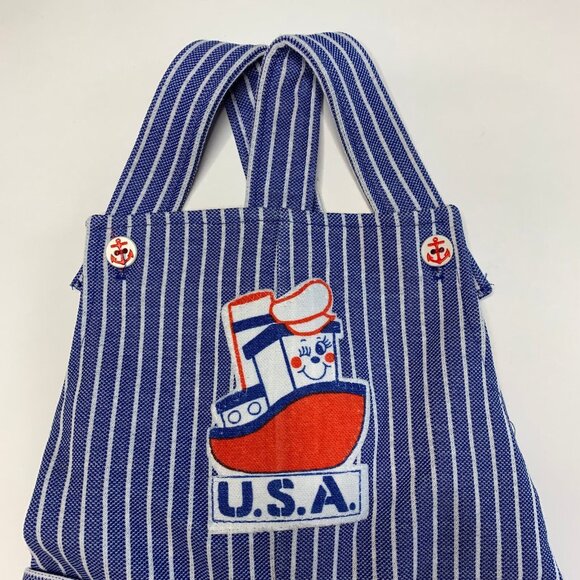 Vintage Carters Striped Overalls Bibs Jumper Size 12M Striped Boat Nautical - Picture 2 of 8